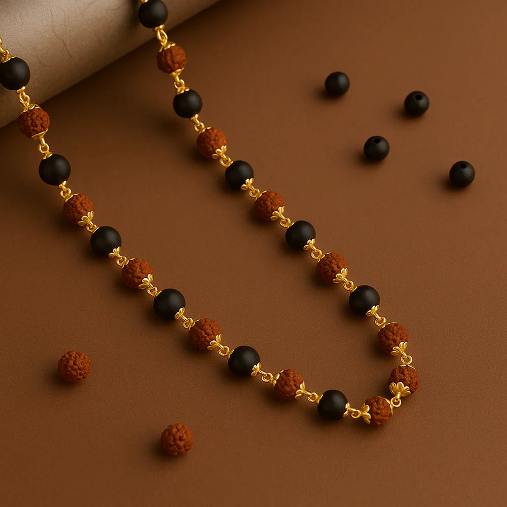 Certified Karungali Rudraksha Malai – Silver & Gold Capped Beads