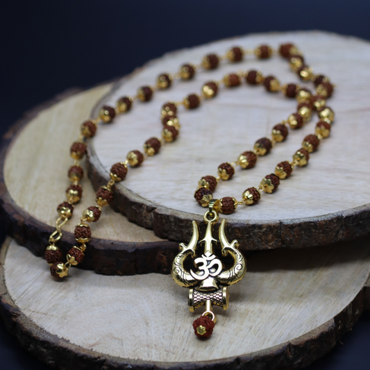 Gold Plated Trishool Rudraksha Necklace