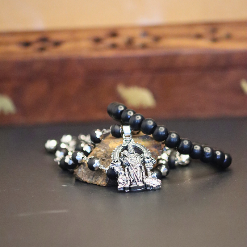 Silver Plated Lord Murugan Pendant with FREE Karungali Stretchable Bracelet