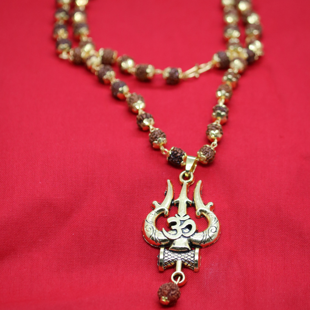 Gold Plated Trishool Rudraksha Necklace