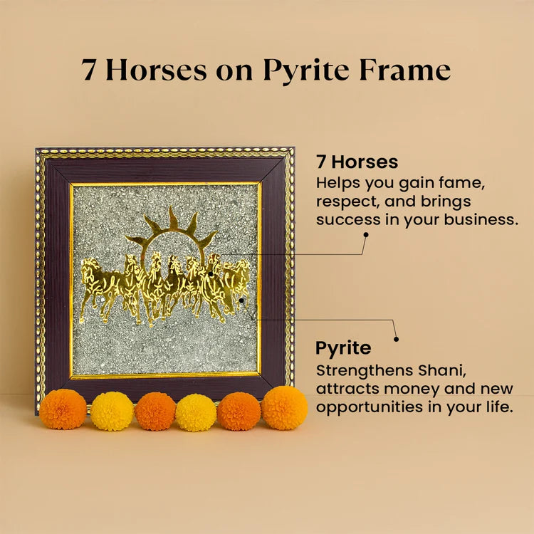7 Horses with Sun on Natural Pyrite Frame