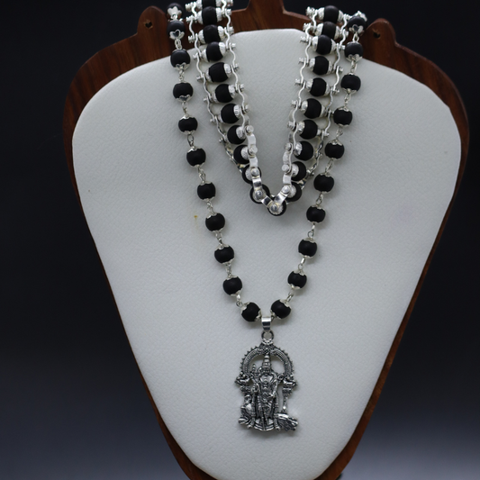 Sacred Karungali Combo – Silver-Plated Bracelet + Lord Murugan Pendant Mala | Certified & Abhimantrit | For Strength, Health & Success