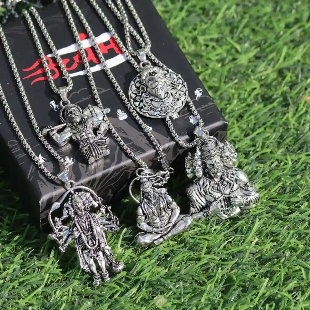 Set of 5 Hanuman Ji Pendants – Panchmukhi, Panchrup, Mahabali & More