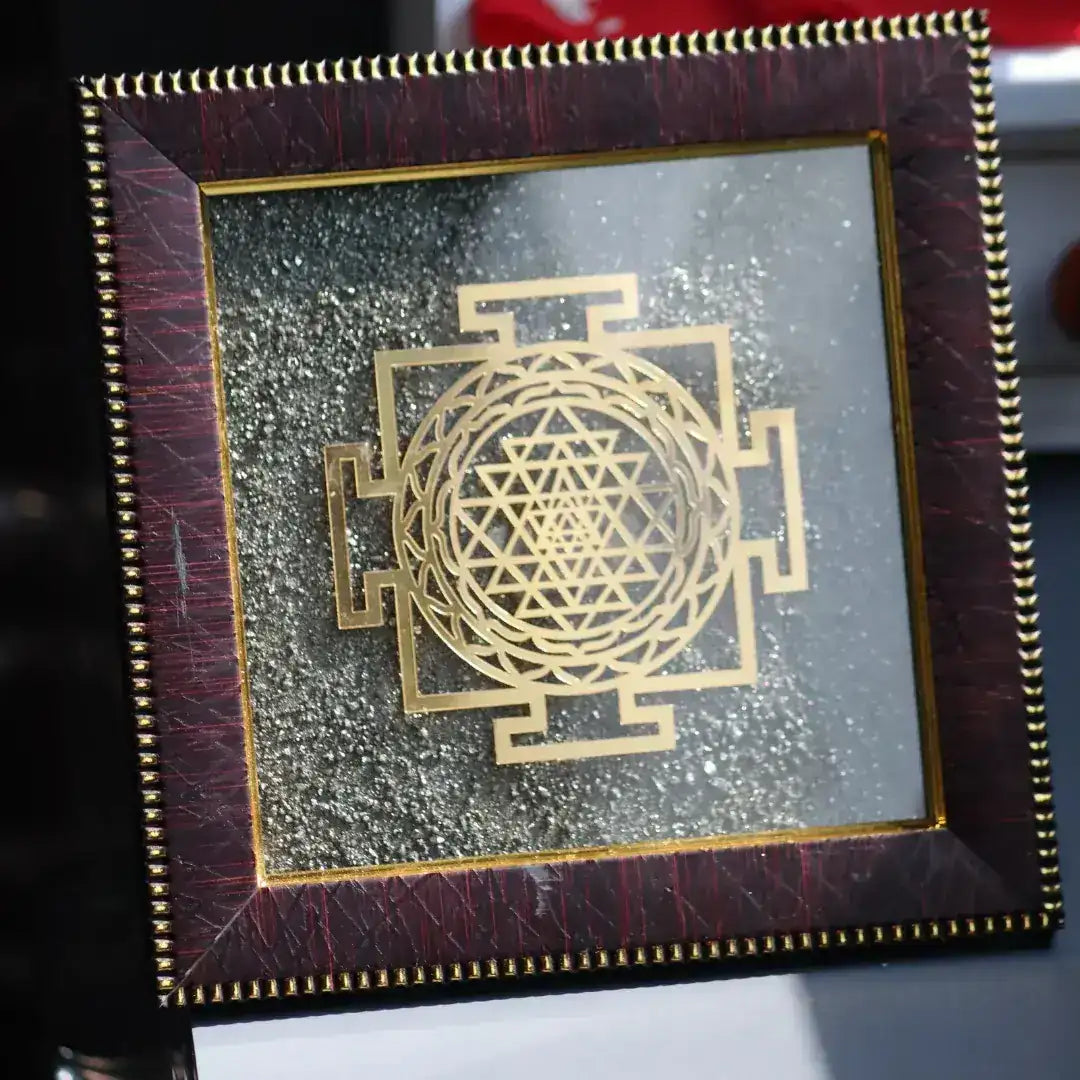 Shree Yantra on Raw Pyrite Frame