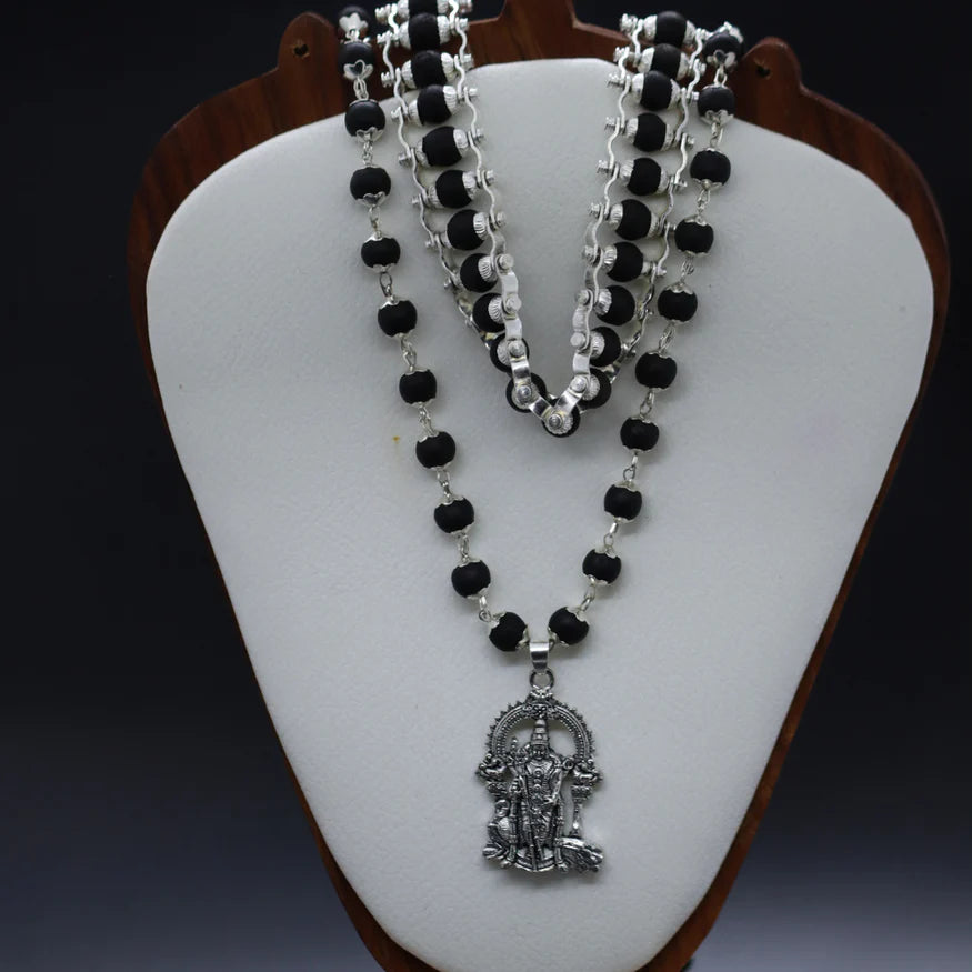 Silver Karungali Bracelet & Mala with Murugan Pendant