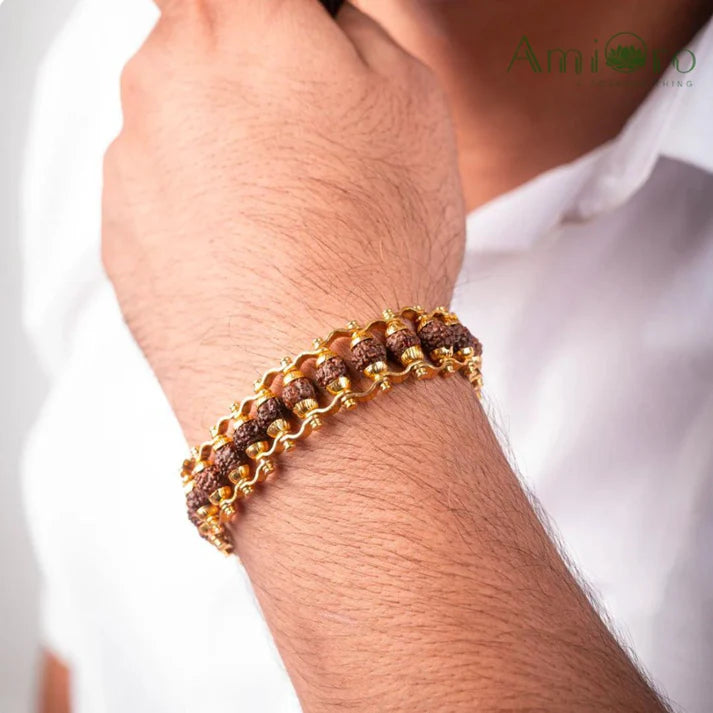 Gold Plated Rudraksha Chain Bracelet for Spiritual Growth