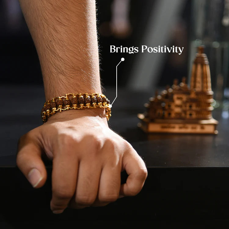 Gold Plated Rudraksha Chain Bracelet for Spiritual Growth