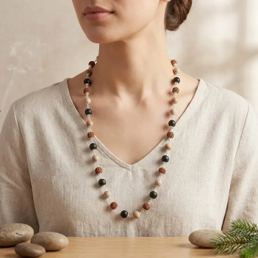 Silver Plated Rudraksh Karungali Tulsi Mala
