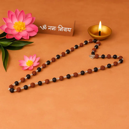 Certified Karungali Rudraksha Malai – Silver & Gold Capped Beads