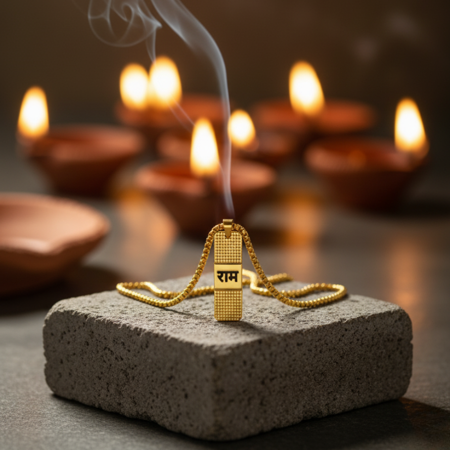 RAM PREMIUM GOLD PENDANT AND CHAIN WITH DOTTED PATTERN