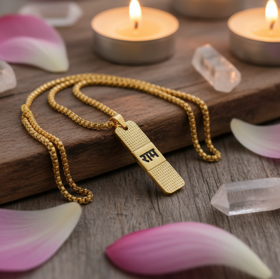 RAM PREMIUM GOLD PENDANT AND CHAIN WITH DOTTED PATTERN