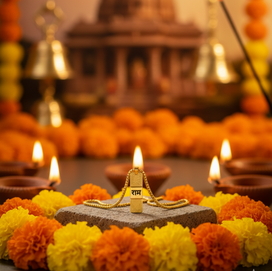 RAM PREMIUM GOLD PENDANT AND CHAIN WITH DOTTED PATTERN