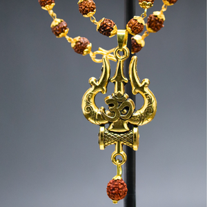 Gold Plated Rudraksha Om Trishool Necklace