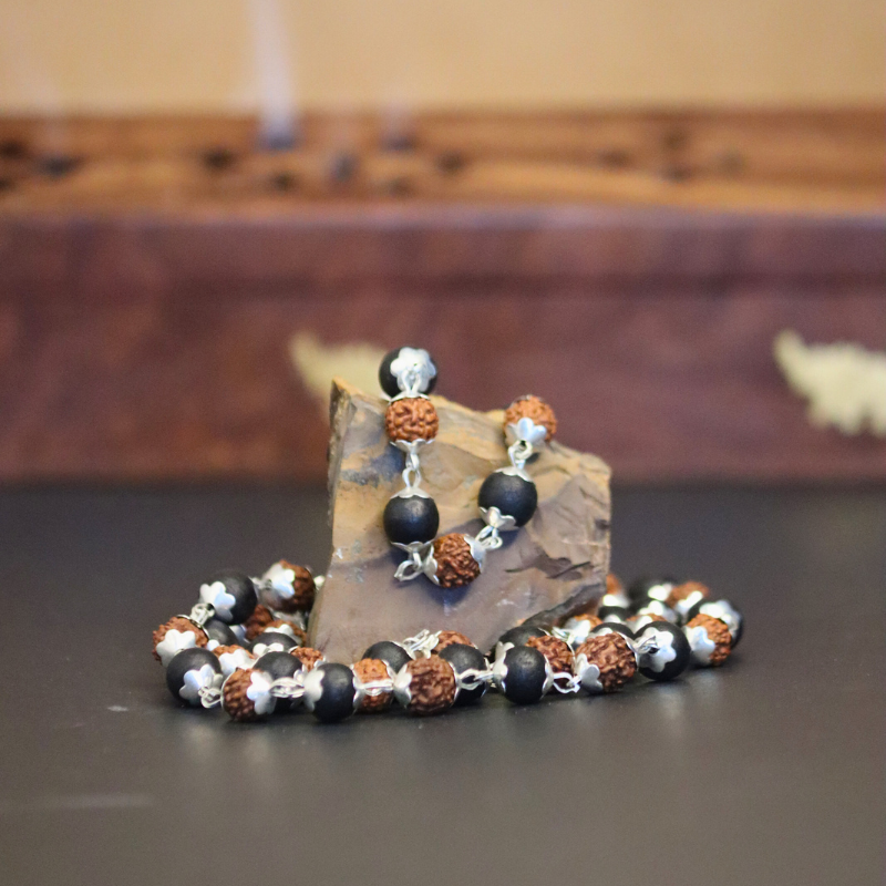 Karungali Rudraksha Mala Silver Capped