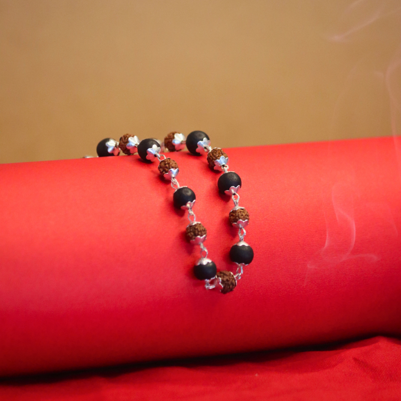 Karungali Rudraksha Mala Silver Capped