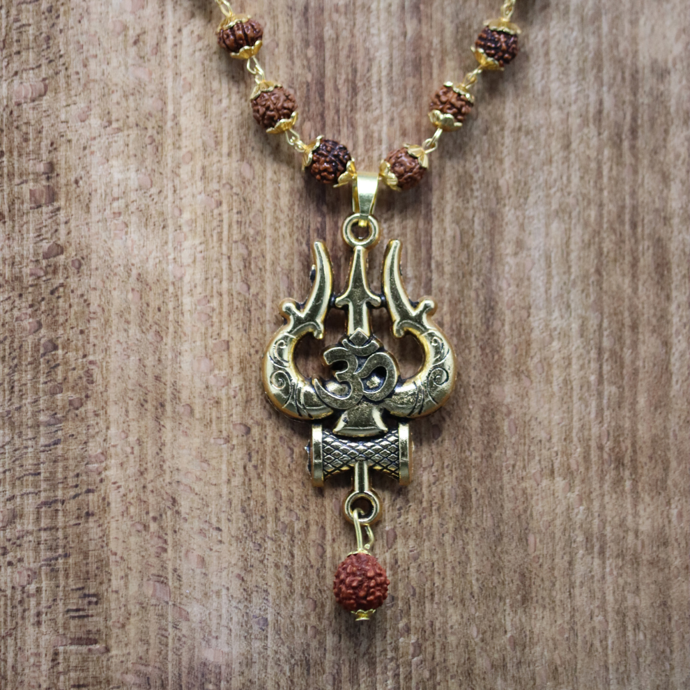 Gold Plated Trishool Rudraksha Necklace