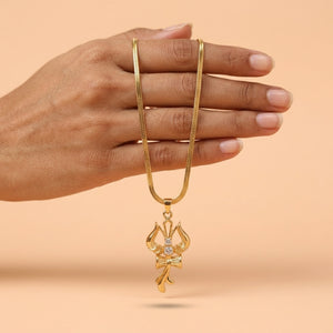 Lord Shiva Golden Trishul Om Damru Pendant with Chain