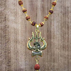 Gold Plated Rudraksha Om Trishool Necklace