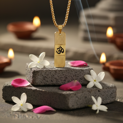 OM PREMIUM GOLD PENDANT AND CHAIN WITH UNIQUE DOTTED PATTERN
