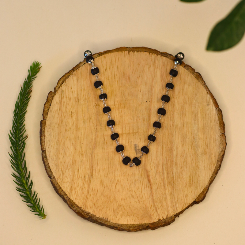 Silver Plated Karungali Mala - 100% Natural Ebony Wood