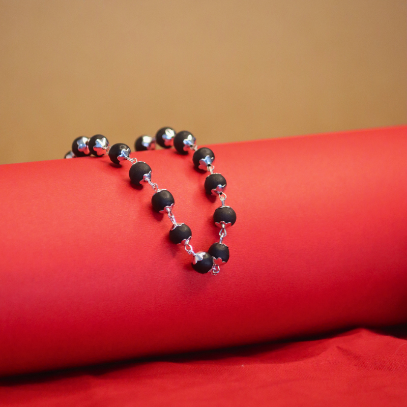Silver Plated Karungali Mala - 100% Natural Ebony Wood
