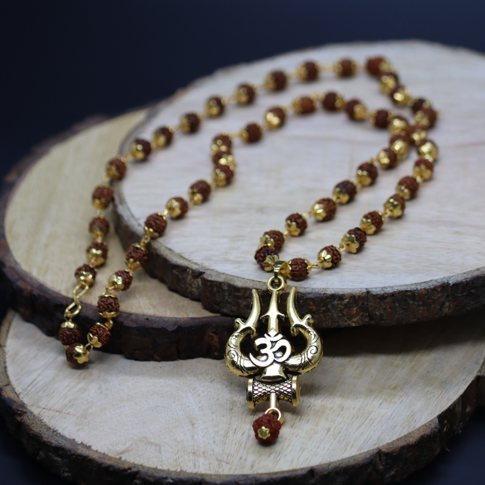 Gold Plated Trishool Rudraksha Necklace