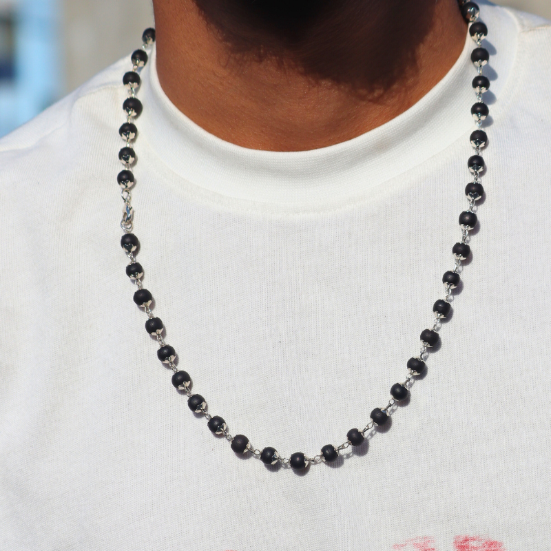 Silver Plated Karungali Mala - 100% Natural Ebony Wood