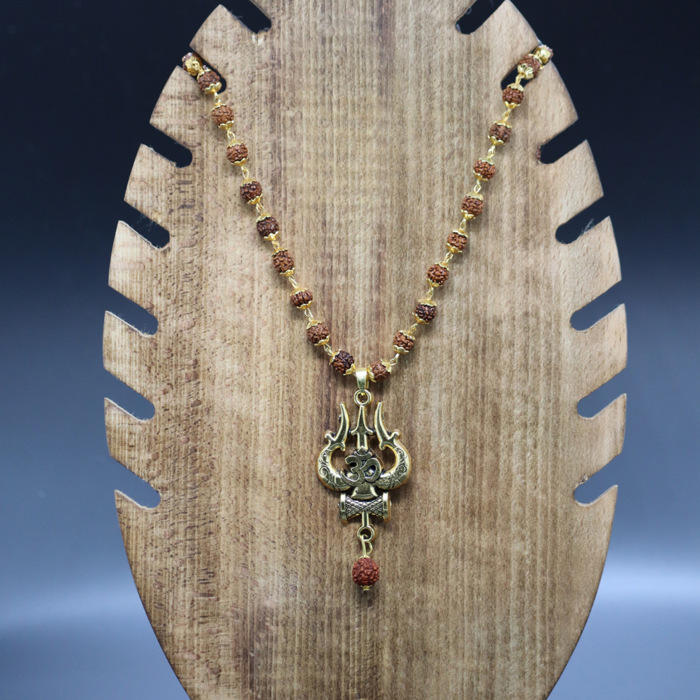 Gold Plated Trishool Rudraksha Necklace