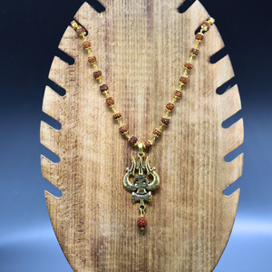 Gold Plated Rudraksha Om Trishool Necklace