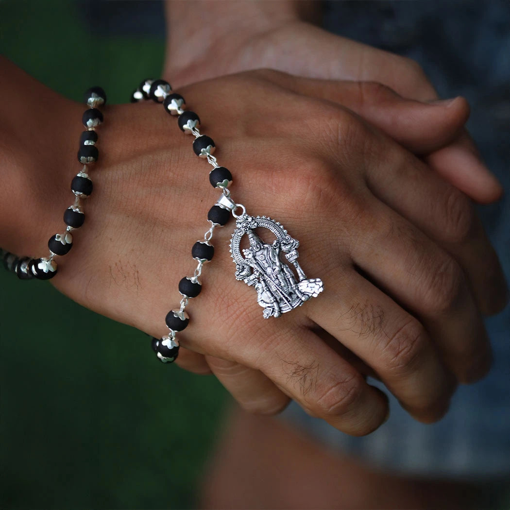 Certified Karungali Mala with Lord Murugan Pendant | Protection,Health and Success