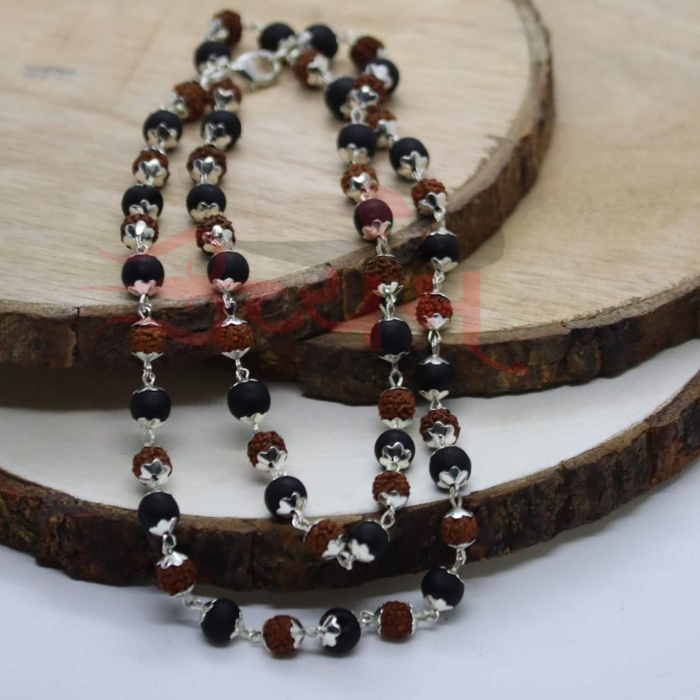 Certified Karungali Rudraksha Malai – Silver Capped Beads