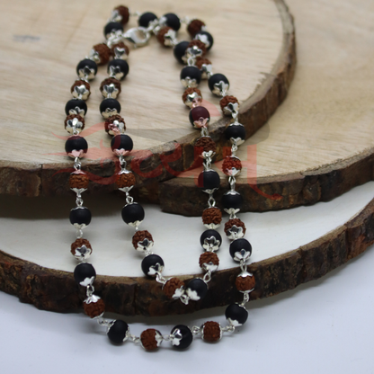 Certified Karungali Rudraksha Malai – Silver Capped Beads