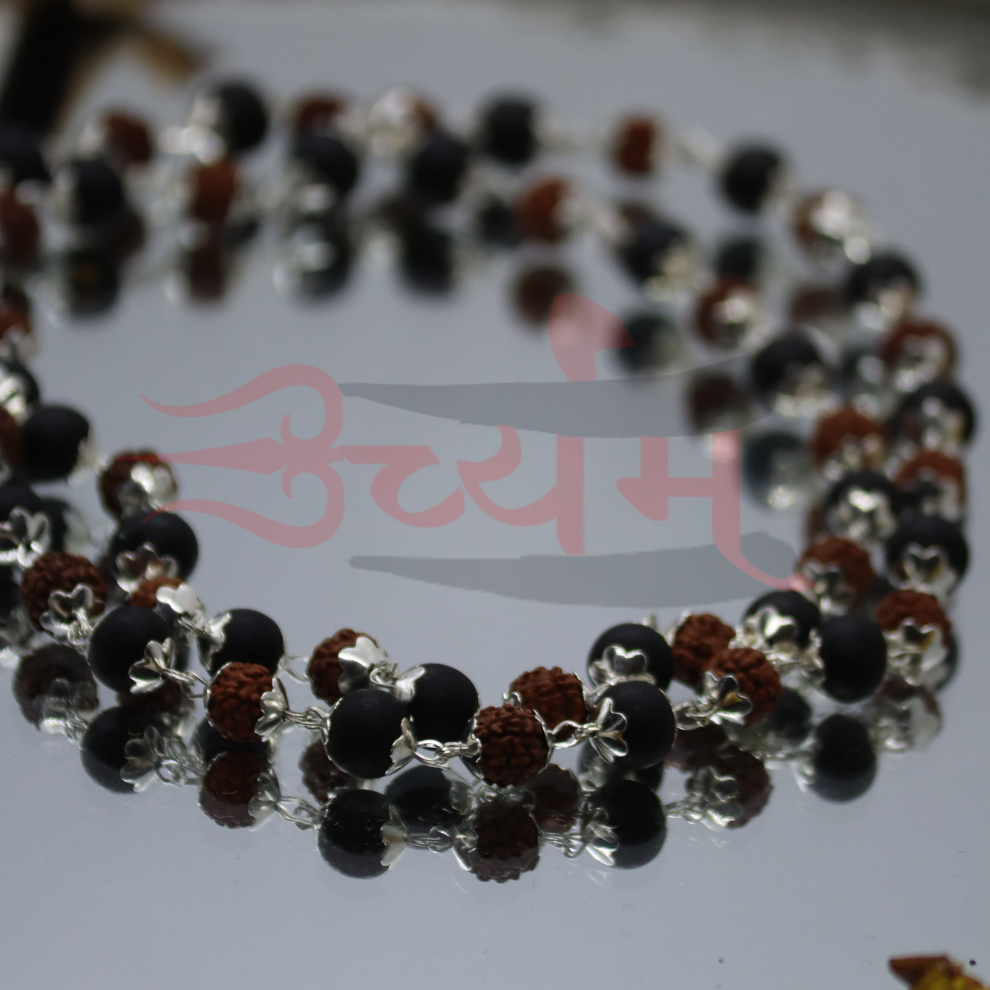 Certified Karungali Rudraksha Malai – Silver Capped Beads