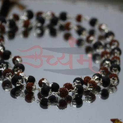 Certified Karungali Rudraksha Malai – Silver Capped Beads