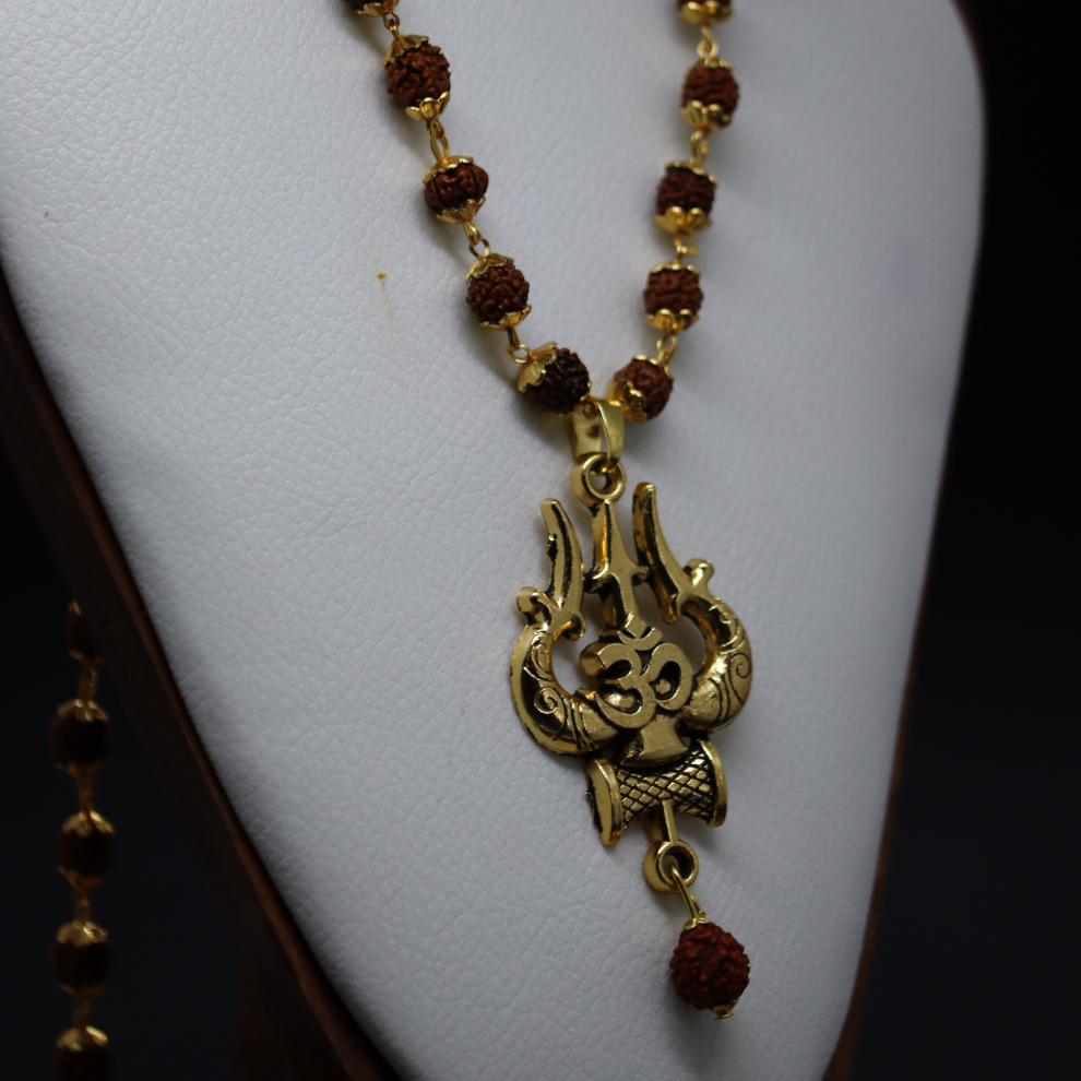 Gold Plated Trishool Rudraksha Necklace
