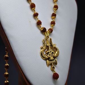 Gold Plated Rudraksha Om Trishool Necklace