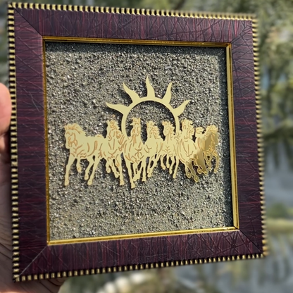 7 Horses with Sun on Natural Pyrite Frame