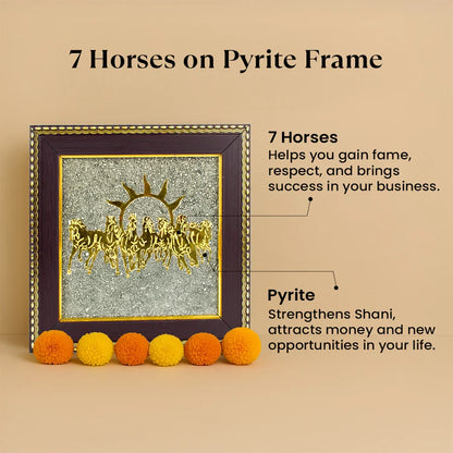 7 Horses with Sun on Natural Pyrite Frame