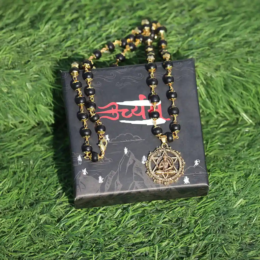 Gold Plated Karungali Mala with Lord Hanuman Pendant