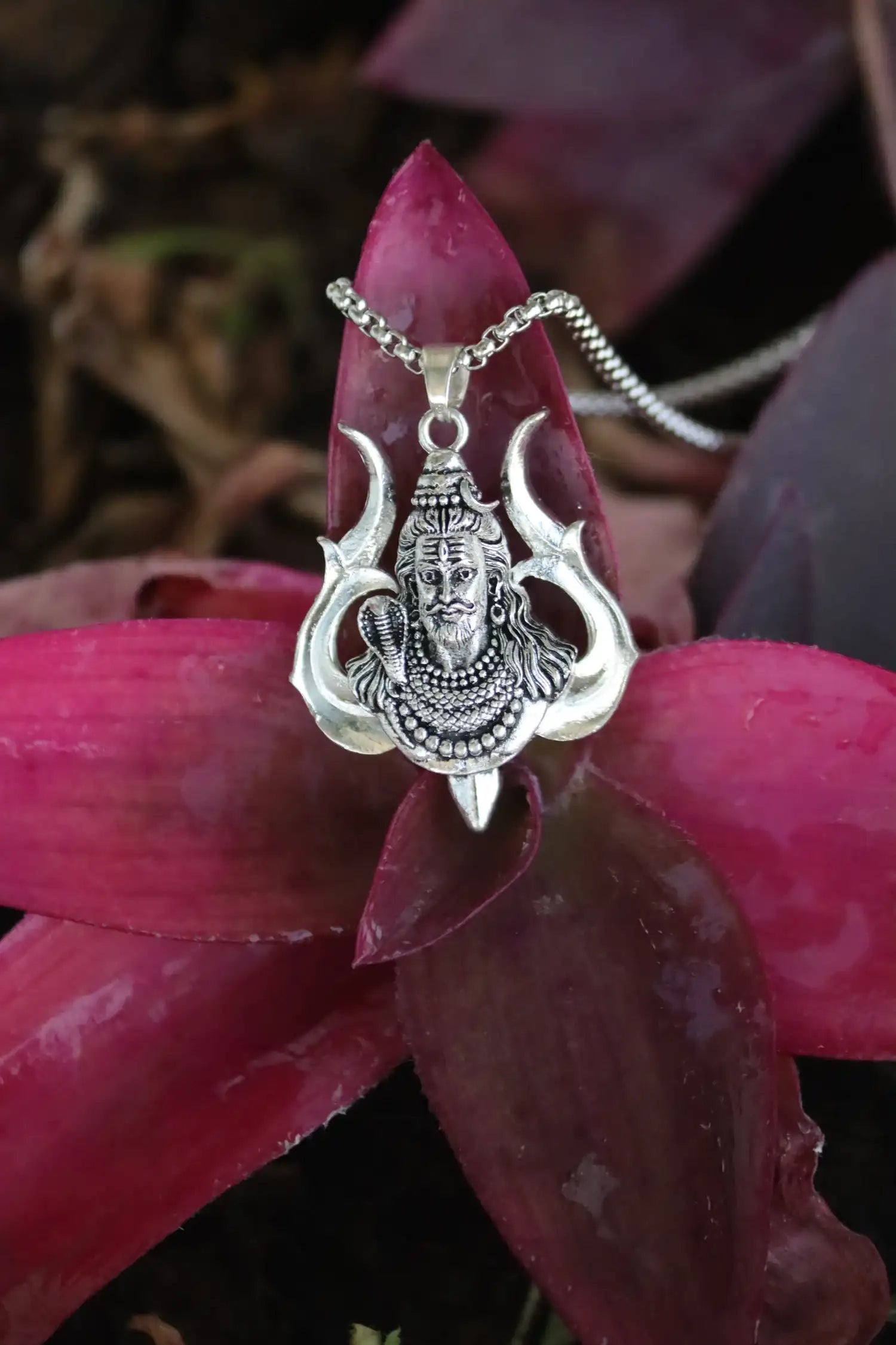 Lord Shiva with Trishul on Back Silver Pendant