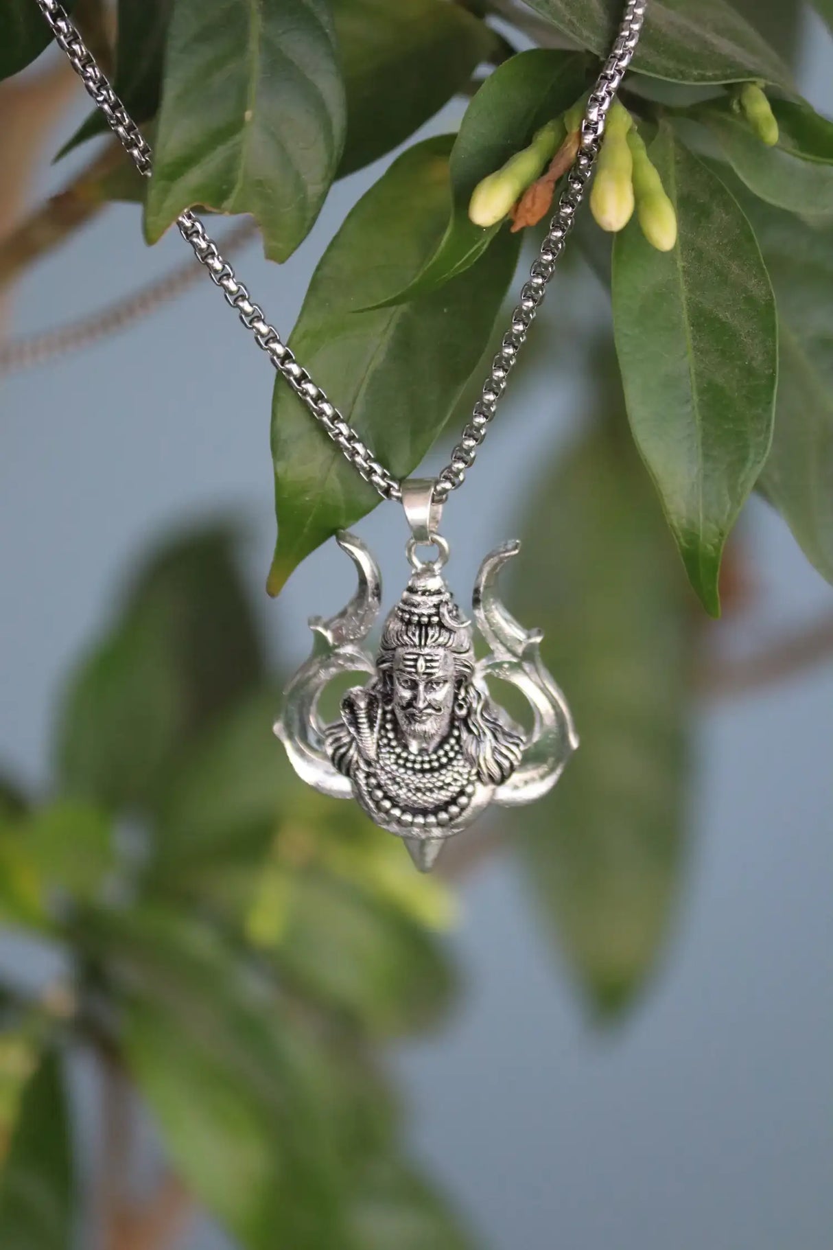 Lord Shiva with Trishul on Back Silver Pendant