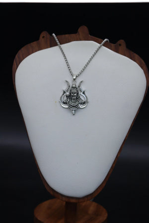 Lord Shiva with Trishul on Back Silver Pendant