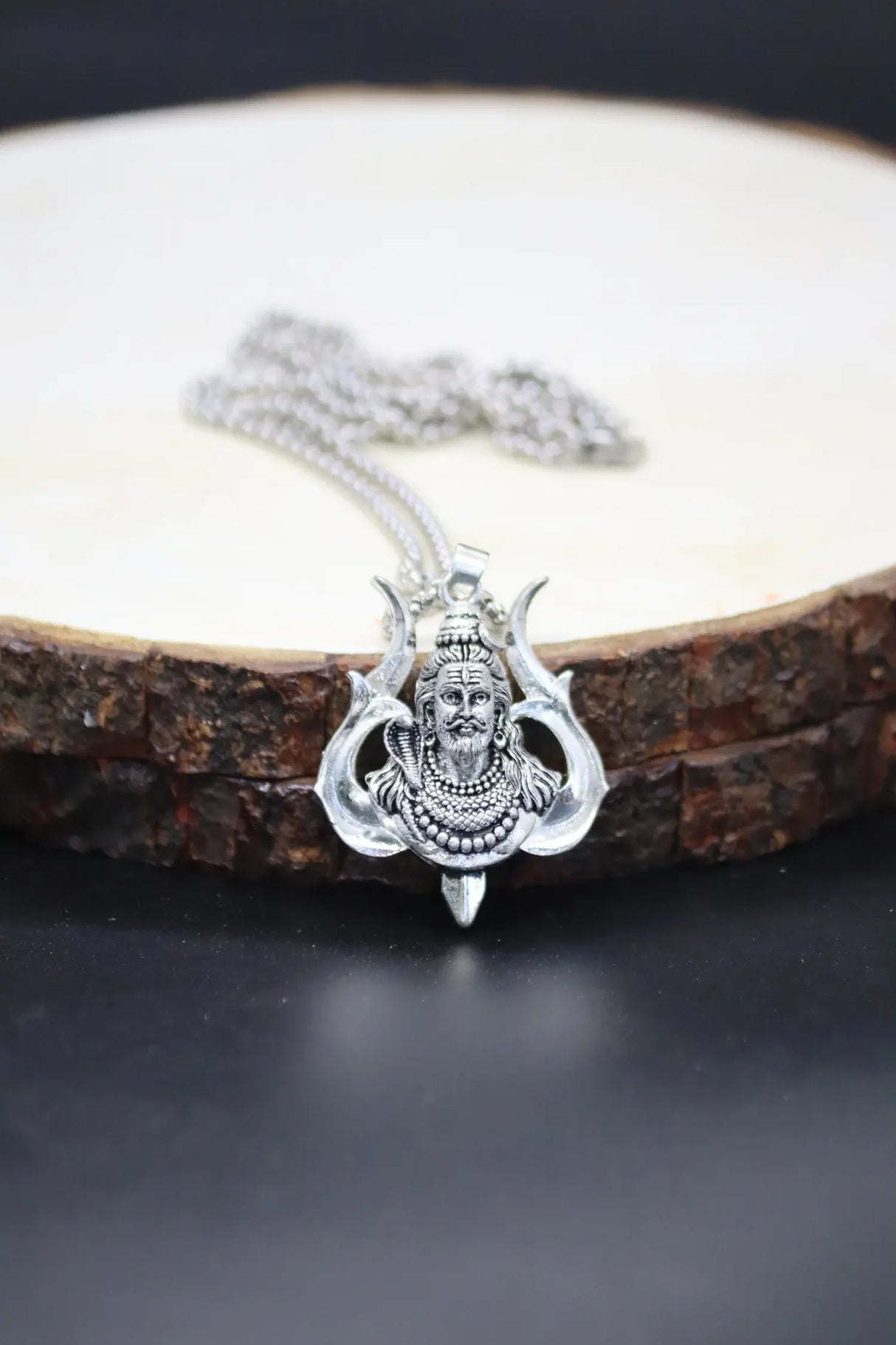 Lord Shiva with Trishul on Back Silver Pendant