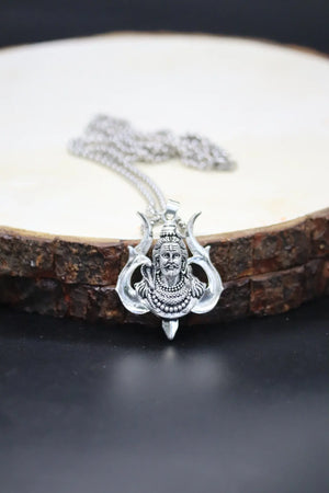 Lord Shiva with Trishul on Back Silver Pendant