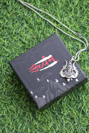 Lord Shiva with Trishul on Back Silver Pendant