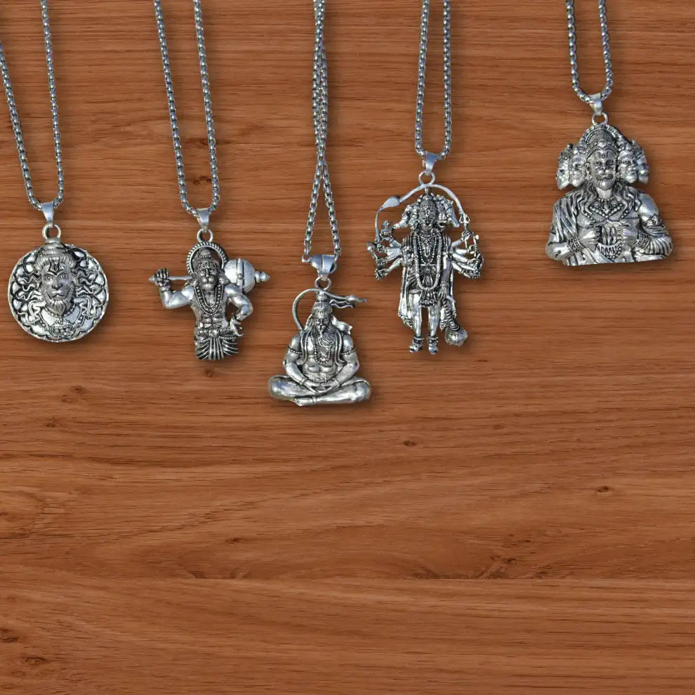Set of 5 Hanuman Ji Pendants – Panchmukhi, Panchrup, Mahabali & More