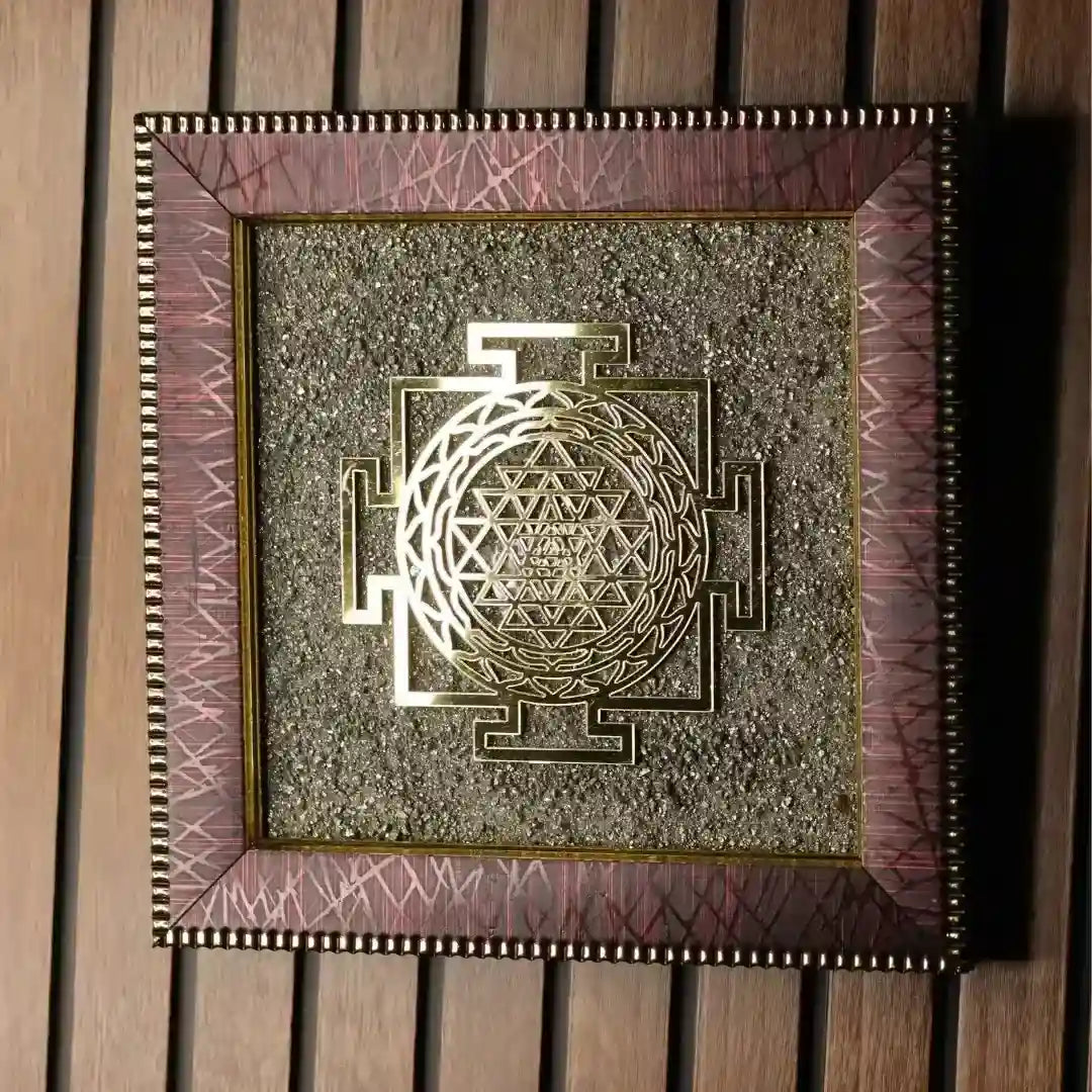 Shree Yantra on Raw Pyrite Frame