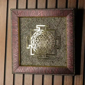 Shree Yantra on Raw Pyrite Frame