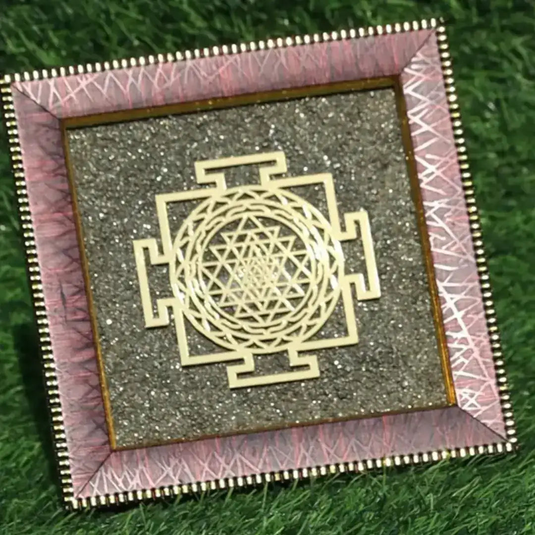 Shree Yantra on Raw Pyrite Frame