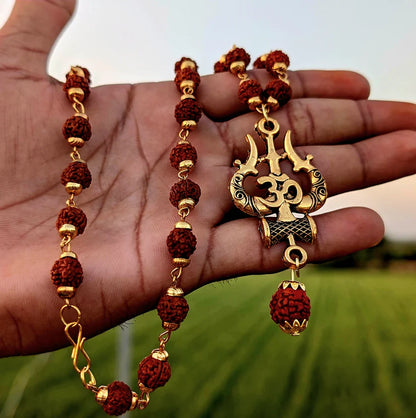 Gold Plated Trishool Rudraksha Necklace